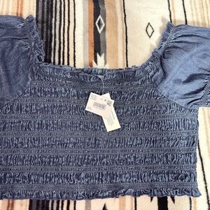 American Eagle Outfitters Denim Blue Smocked Crop Top